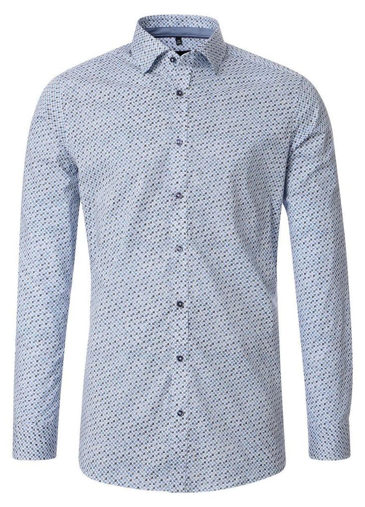 VENTI Herren Businesshemd Langarm Kent Body-Fit Blau gemustert 43