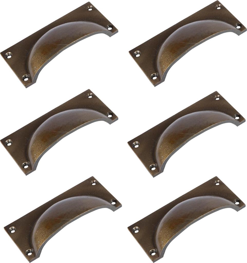 6x rechteckige Schrankschublade Ziehen Gusseisengriffe 105mm x 50mm Messing
