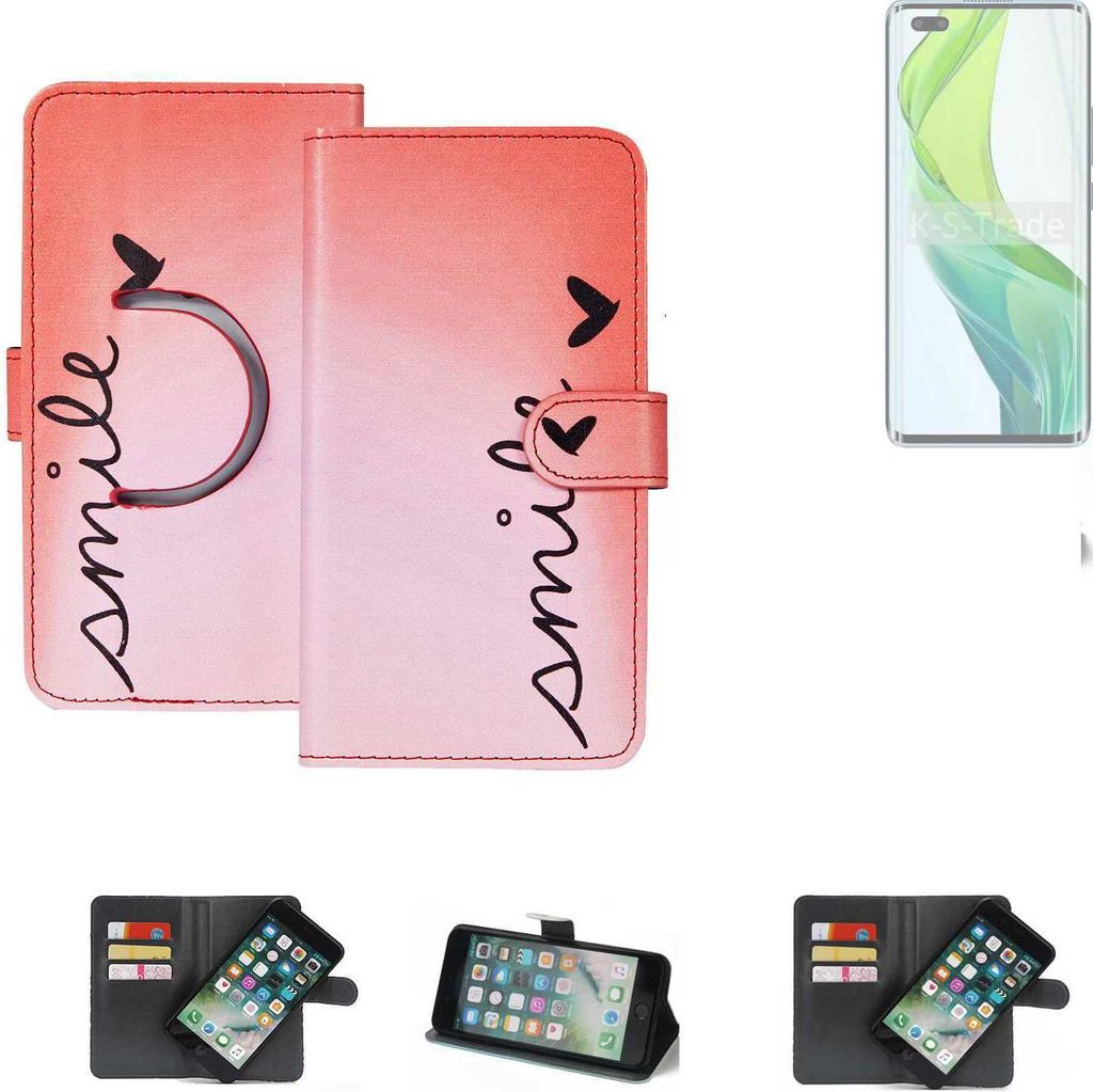 K-S-Trade Schutzhülle Handyhülle kompatibel mit BLU Bold N2 Hülle cover bookstyle Etui ''smile'' rot Standfunktion Kameraschutz (1Stk)