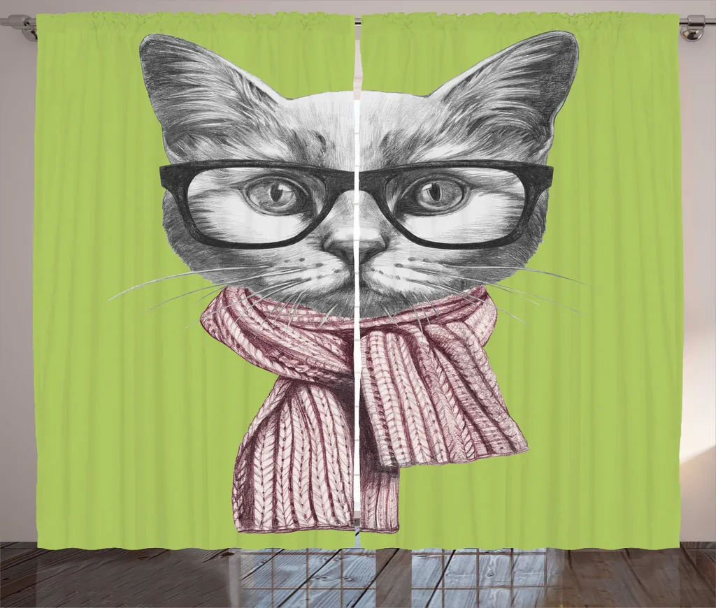 Rideau pour Chambre ou Salon Chat Hipster 280x225 cm - Style Rustique