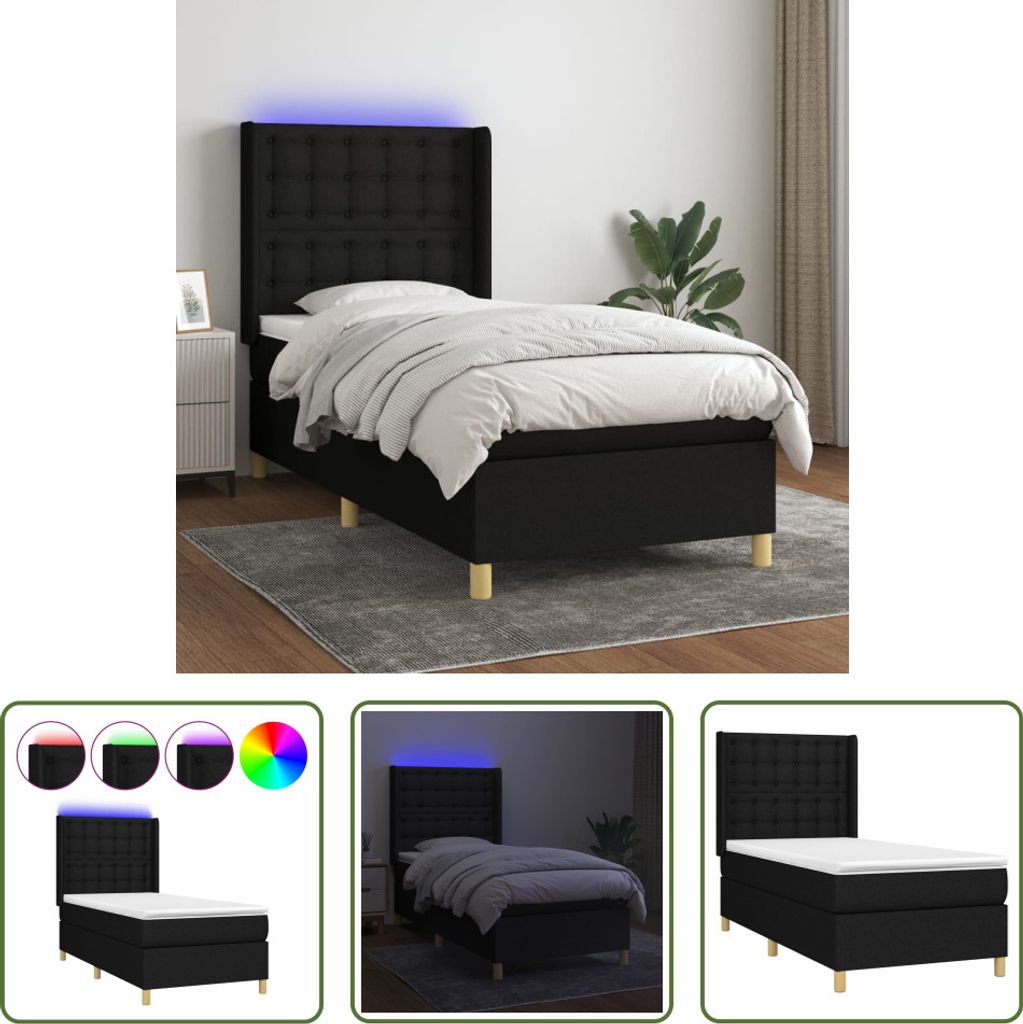 The Living Store Boxspringbett mit Matratze & LED Schwarz 80x200 cm Stoff