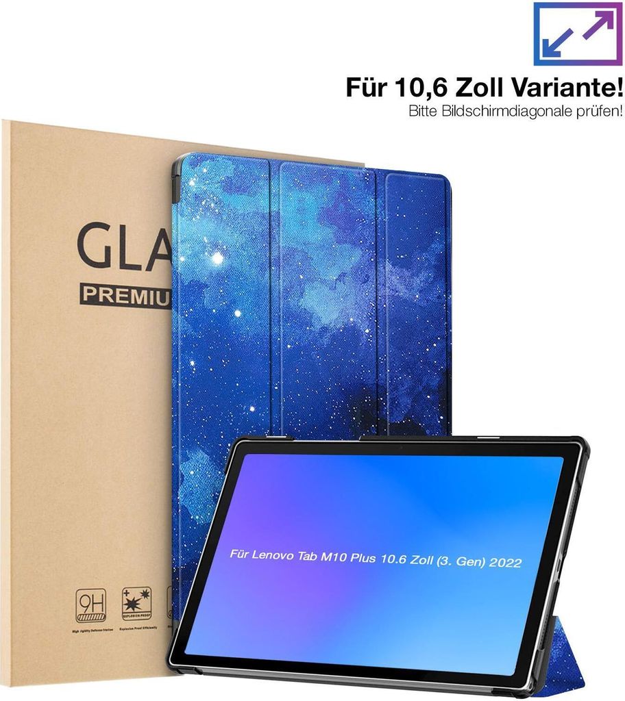Schutzhülle + 2x 9H Display Glas für Lenovo Tab M10 Plus 10.6 3. Gen 2022 Cover Case Schutz Tablet Farbe: Starry Sky