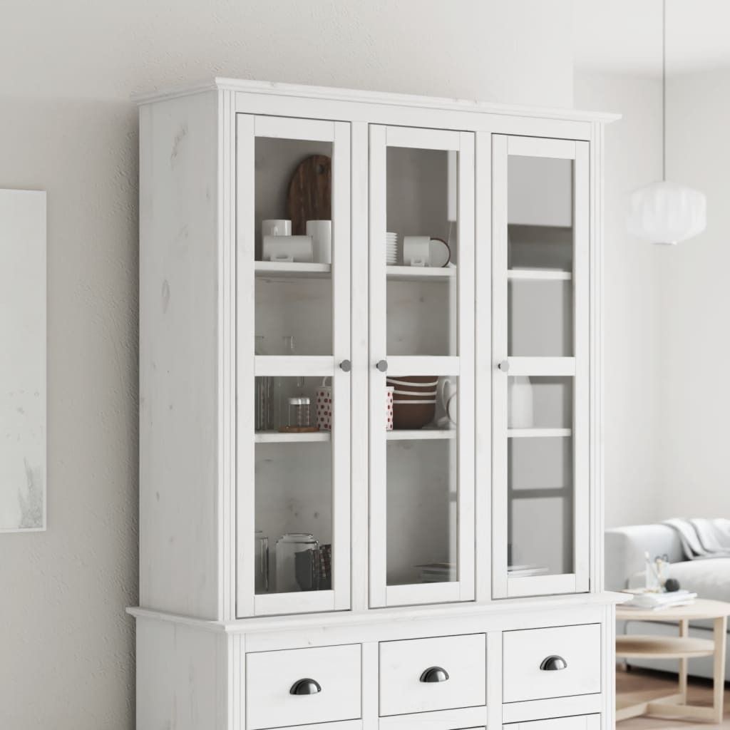 "2026 Promotion" Sideboard/Vitrinenschrank - mit Glastüren BODO Weiß Massivholz Kiefer - Kommoden CC21525