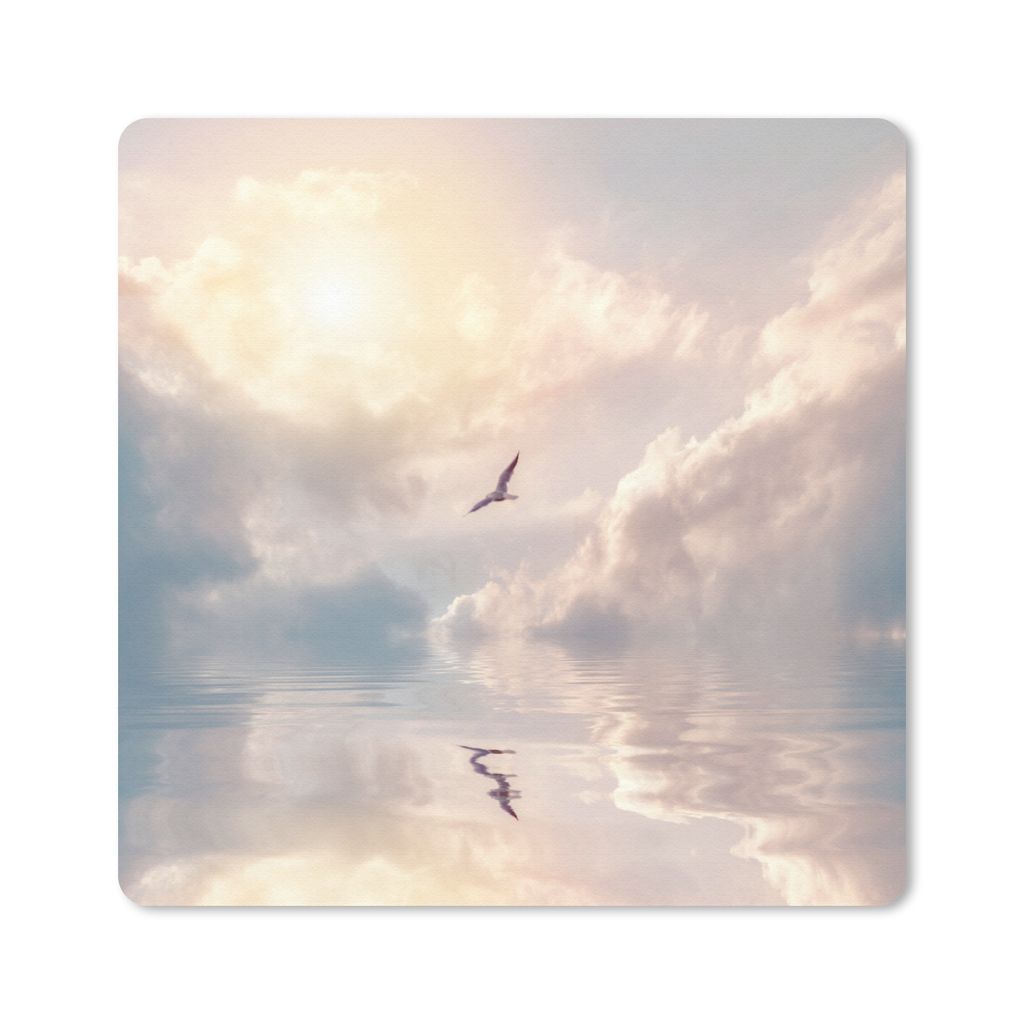 MuchoWow Mauspad Mousepad Vogel - Meer - Sonne 20x20 cm - Mousepads - Maus Mat - Pad - Mausunterlage - Desk Mat - Bureauartikeln