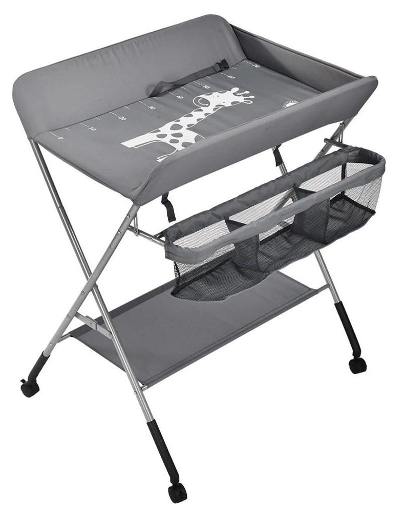 Baby Wickeltisch - Klappbar multifunktional - Sicherheitsgurt - Großer Aufbewahrungskorb - Bis 11 kg - Unisex 0–1 Jahre - Grau