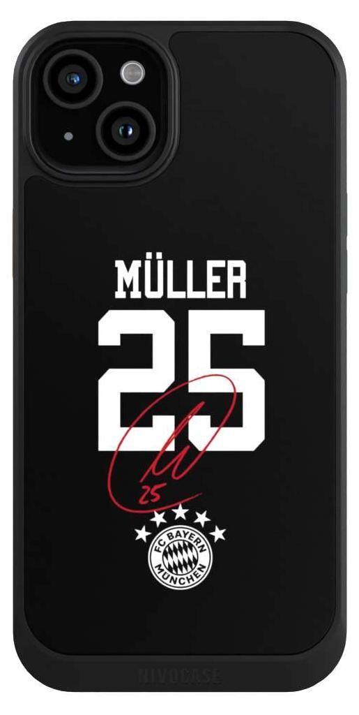 NIVOCASE Hülle für Apple iPhone 15 Plus Handyhülle NIVOcore Case Schwarz FC Bayern München FCB Thomas Müller