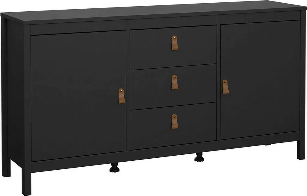 Buffet 2 étagères noir mat Whitney meuble bas linéaire de 151 cm