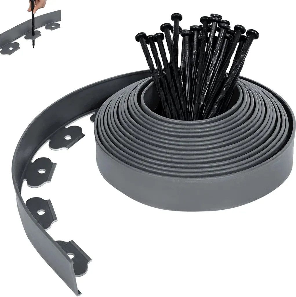 Bordure de Parterre Flexible en Plastique Gris 10m pour Jardin Propre