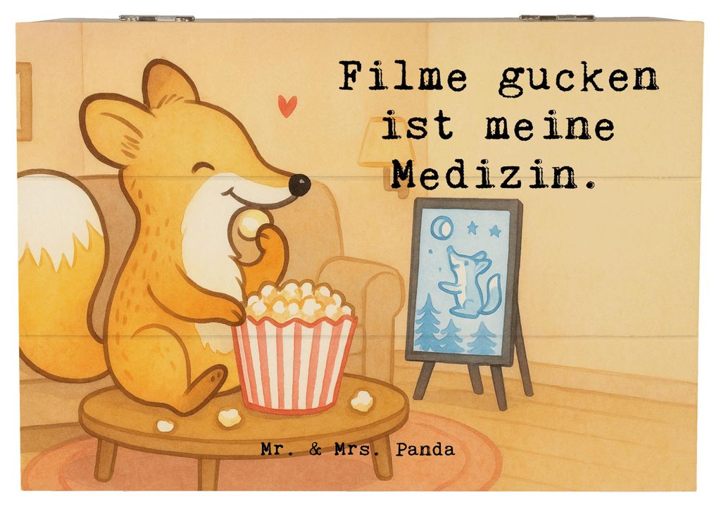 Mr. & Mrs. Panda Geschenkbox Fuchs Filme gucken Design 22 x 15 cm - Weiß - Geschenk, Holz Aufbewahrungsbox, Kino, TV, Filmabend, Holzkiste, Fernse...