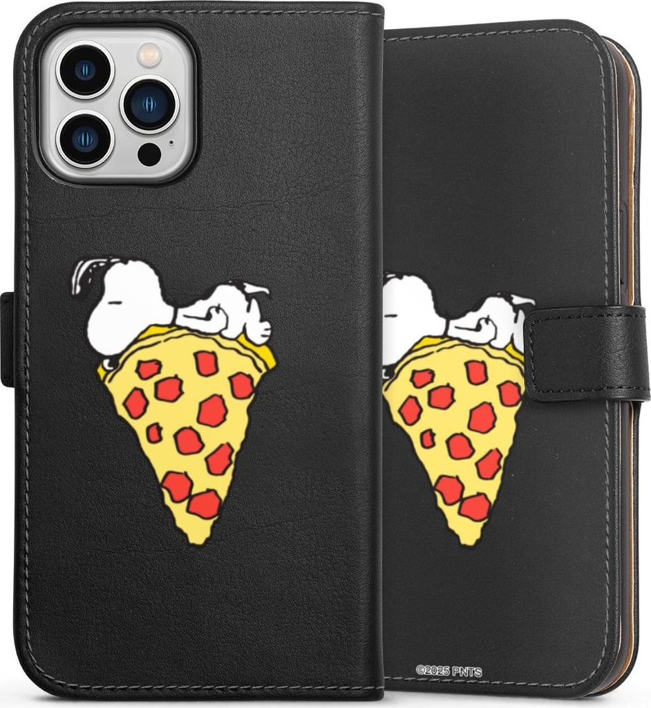 DeinDesign Klapphülle für Apple iPhone 13 Pro Max Handytasche Lederhülle Tasche Pizza Peanuts Snoopy