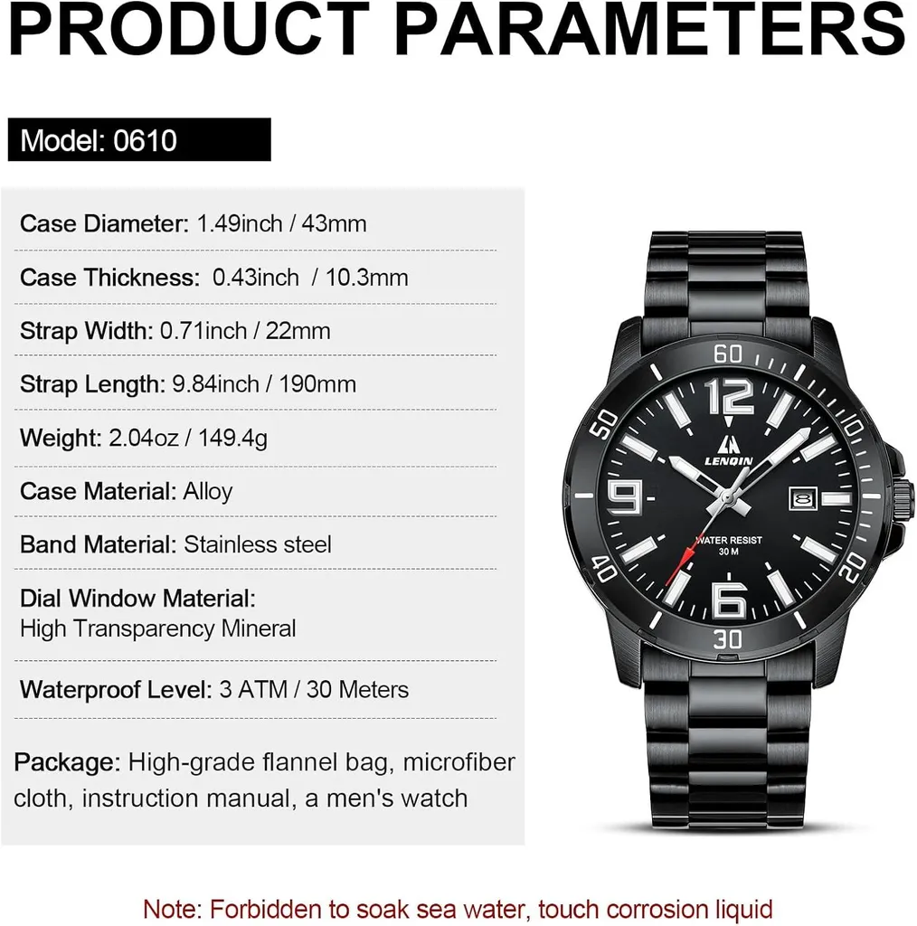 Must-Have Orologio Uomo Acciaio - Lancette Luminose e Stile 3ATM Business - 5