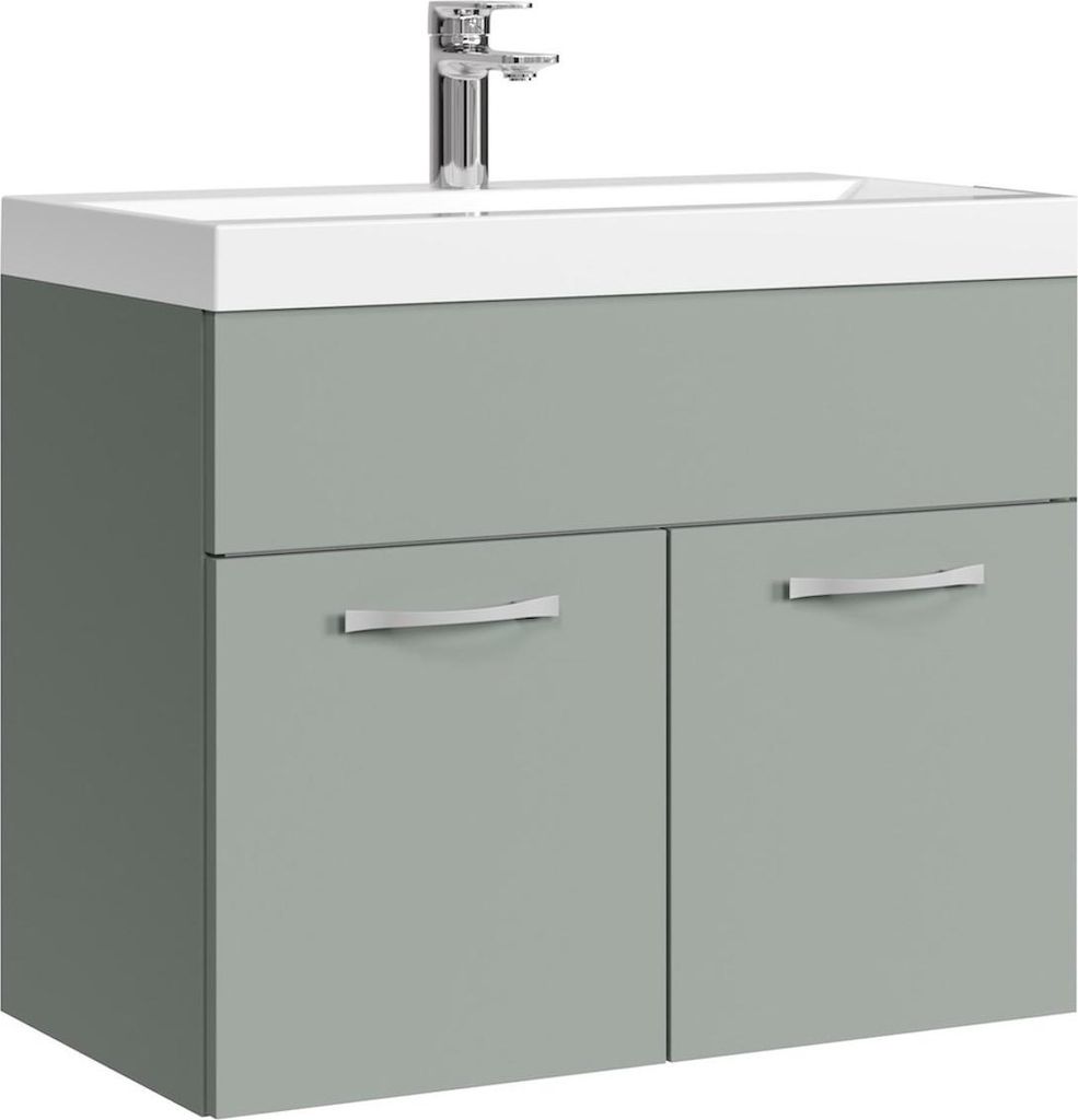 Badplaats Badmöbel Set mit Waschbecken und Unterschrank Montreal 01 60 x 35 cm Grün Matt - Waschbeckenunterschrank mit Waschbecken