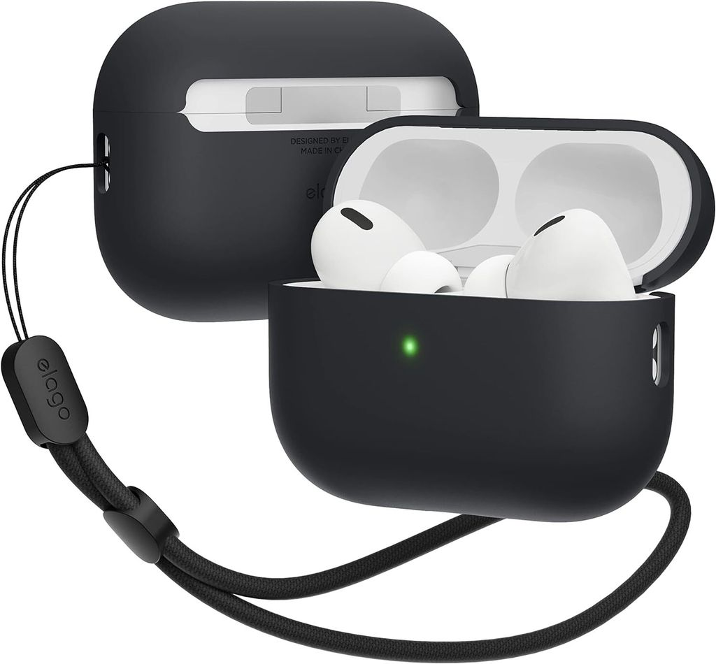 Elago Liquid Hybrid Case mit Nylon-Lanyard für AirPods Pro 2, Schwarz