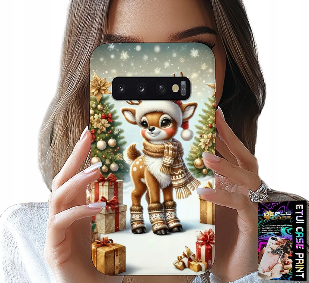 Idea Regalo: Cover Samsung S10 Plus Natale Renna Brillante Lamina