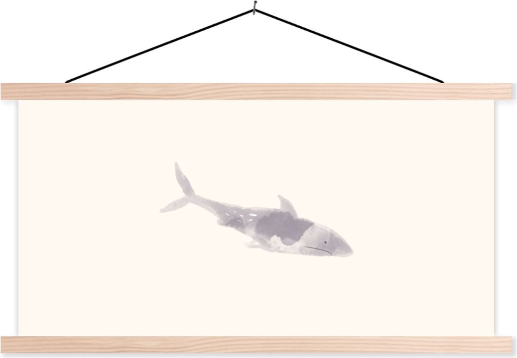 MuchoWow Textilposter Hai - Raubtier - Meer - Aquarell 120x60 cm mit holzfarbenen Rahmen - Klemmleiste