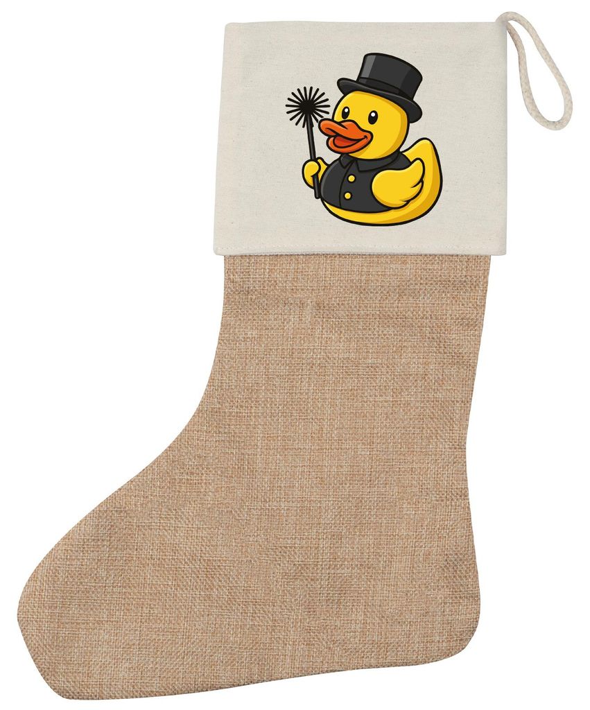 Huuraa Weihnachtsstrumpf Quietscheente Schornsteinfeger Gummiente Kaminfeger Beige Jute Kaminstrumpf Geschenkidee