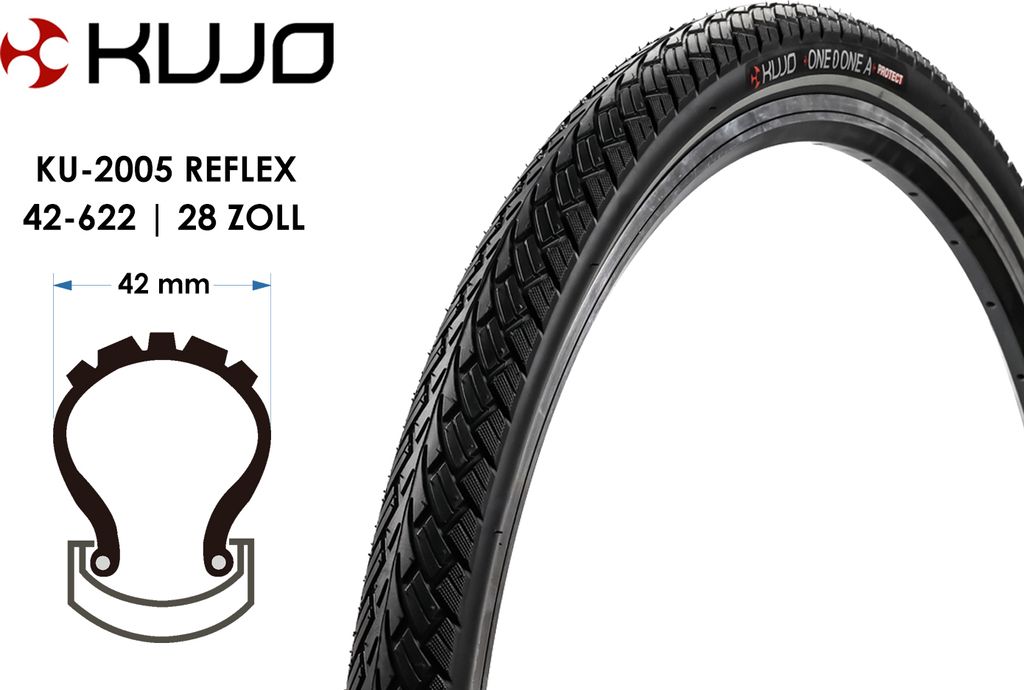 28 Zoll Fahrrad Reifen 28x1.6 Kujo 42-622 Pannschutz Reflex Produktbild 