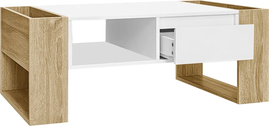 Table Basse de Rangement Gain de Place pour Salon Encombré Bois/Blanc - 9