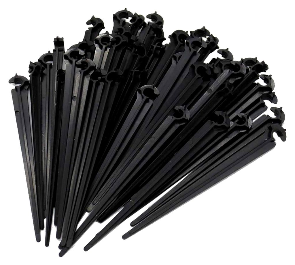 50 Stück C-Form Schlauchhalterungen, Bodenanker, Schwarz, Kunststoff, Gartenaccessoire