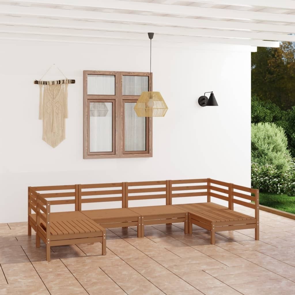 "Rabatt" 6-tlg. Garten-Lounge-Set - Wetterfestes Sitzgruppe - für 5 Personen - Honigbraun Massivholz Kiefer - Lounge-Dining set CC3265