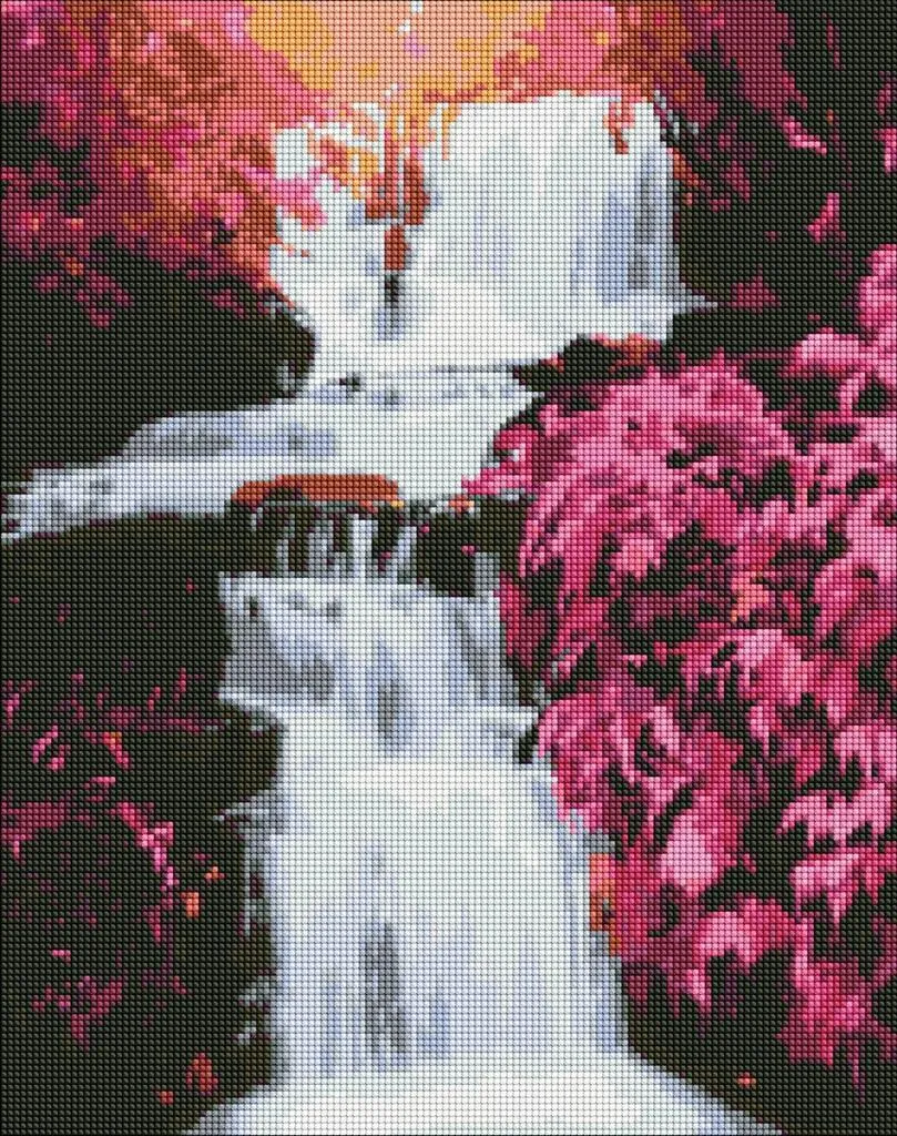Mosaïque diamants 40x50cm Cascade tropicale - Kit strass haute densité