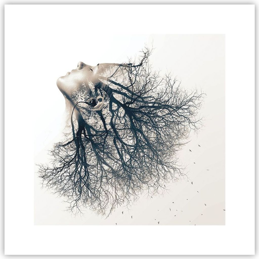Poster - Poster ohne Rahmen - Mädchen Baum Grafik - 30x30 cm - Wand Bild - Wanddeko - Wandbilder - Kunstposter - Wandposter - Bilder - Kunstdruck ...
