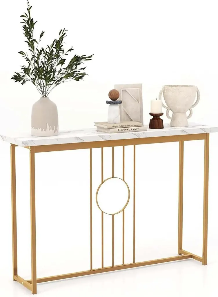 Console plateau marbre blanc pieds réglables et montage facile rapide