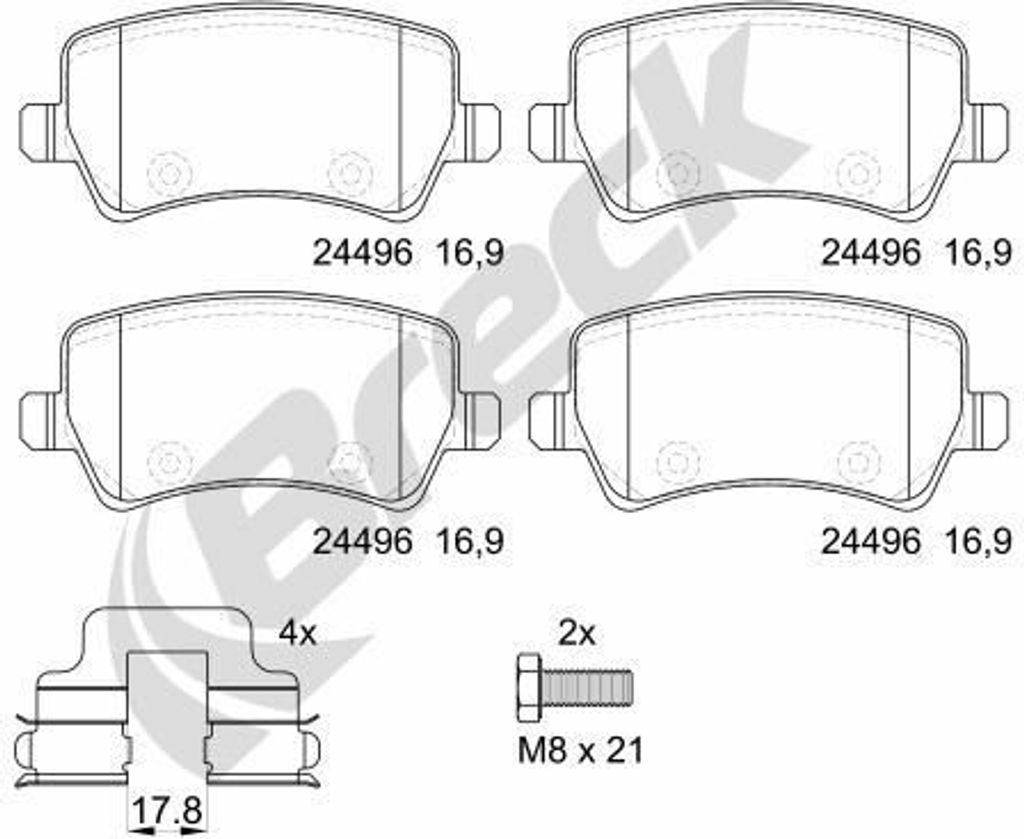 BRECK Bremsbeläge Satz Hinten Bremsklötze für FORD S-MAX Produktbild 
