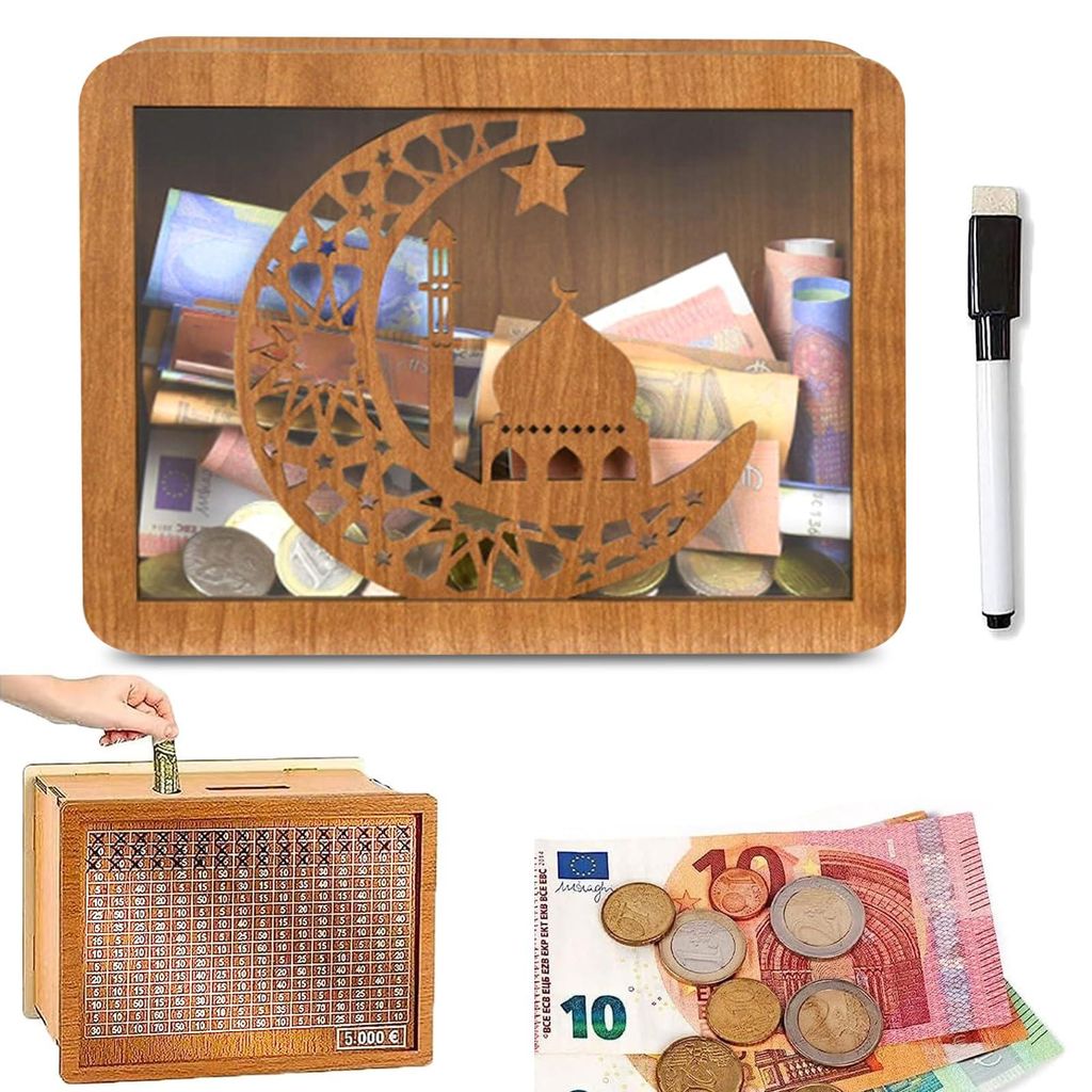 Sparschwein mit Zähler, personalisiertes Holzsparschwein im Vintage-Stil, wiederverwendbar, kreativ, 17 x 12,5 x 7 cm, Geschenk für Kinder und Er...