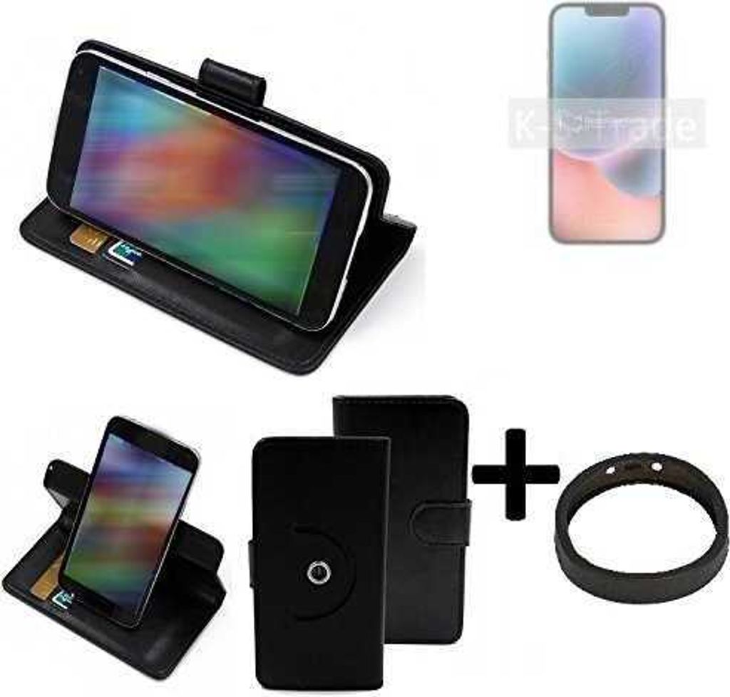 K-S-Trade Case Schutz Hülle kompatibel mit Apple iPhone 14 + Bumper Handy Hülle Flipcase Smartphone Cover Handy Schutz Tasche Walletcase schwarz