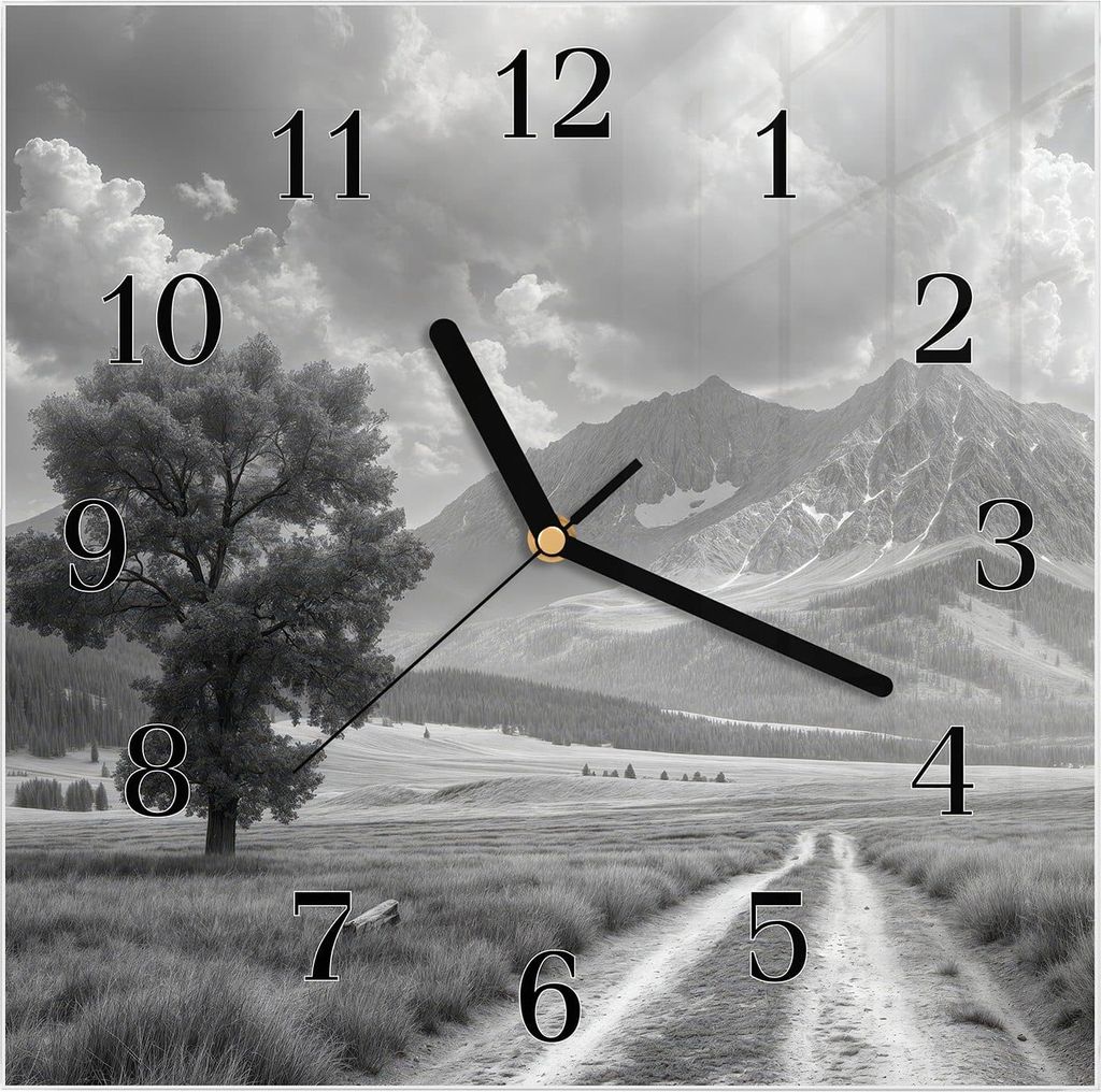 Wanduhr aus Glas mit Motiv Berglandschaft Weg- 30 x 30 cm - inkl. Aufhängesystem