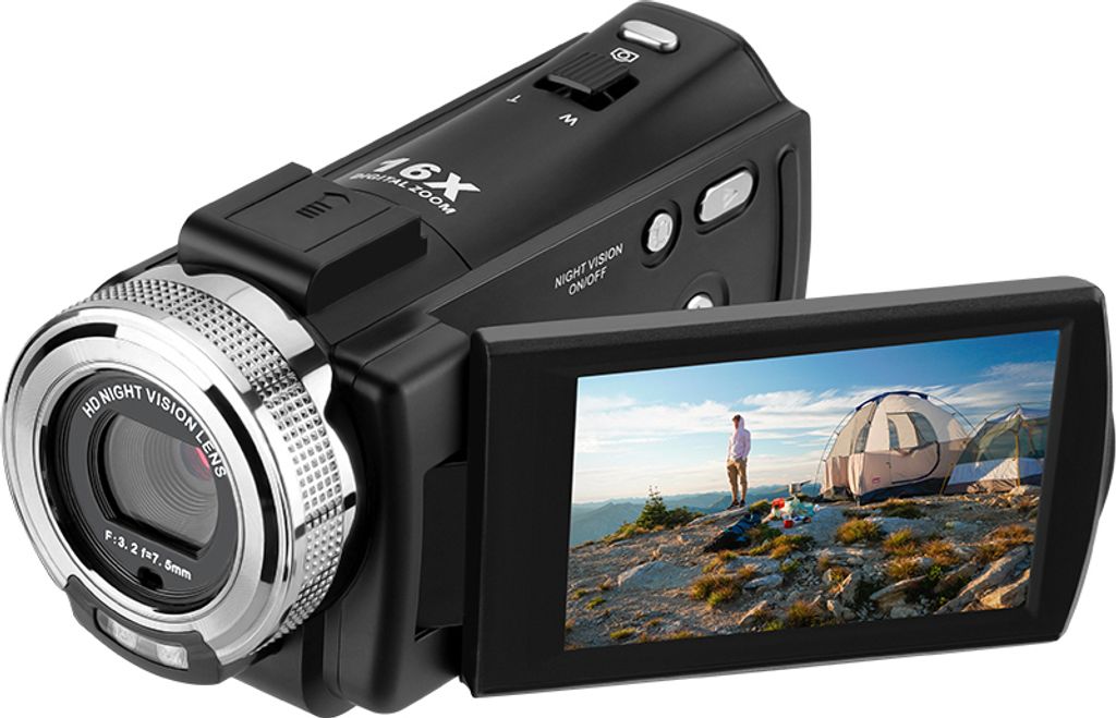 Andoer V12 1080P Full HD 16-fach Digitalzoom Aufnahme-Videokamera Tragbarer Camcorder mit 3,0 Zoll drehbarem LCD-Bildschirm Max. 30 Megapixel Unter...