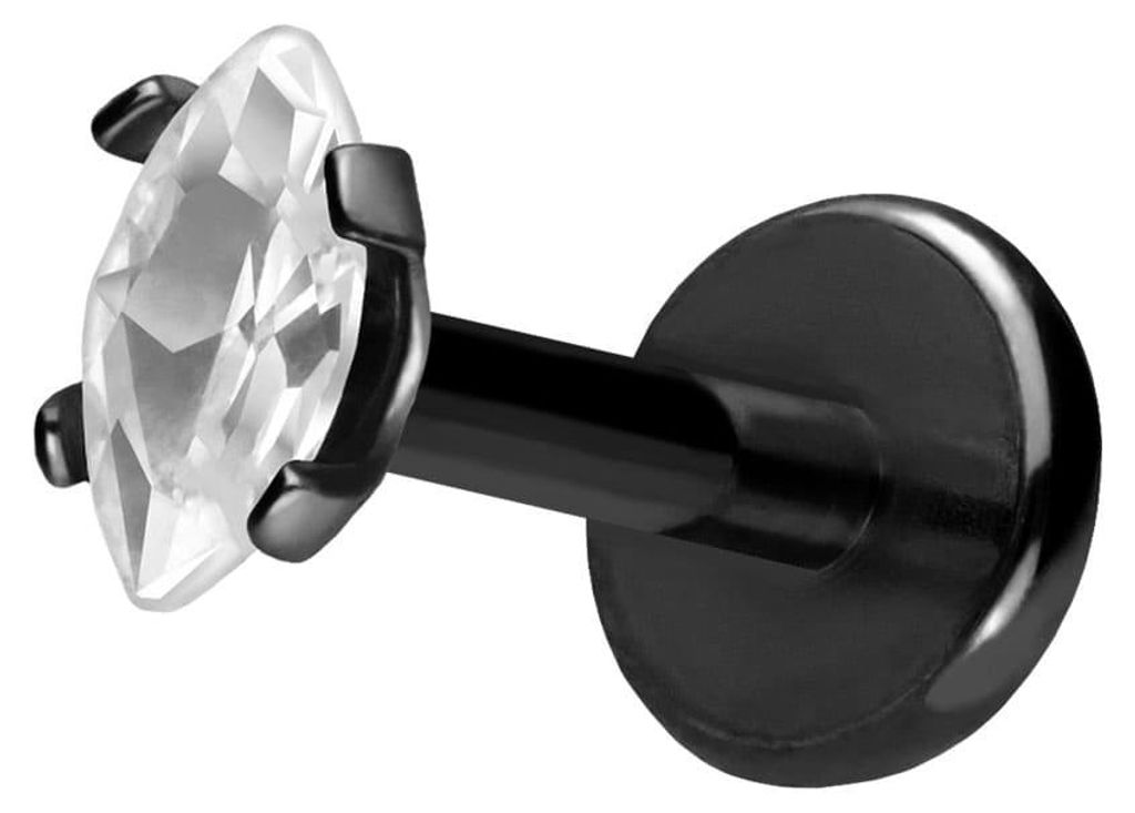 Ohrpiercing, Nasenpiercing Titan Labret mit Push Fit EINGEFASSTER KRISTALLTROPFEN Schwarz Stablänge: 8mm | Stabstärke: 1mm | Kristallgröße: 2 x...