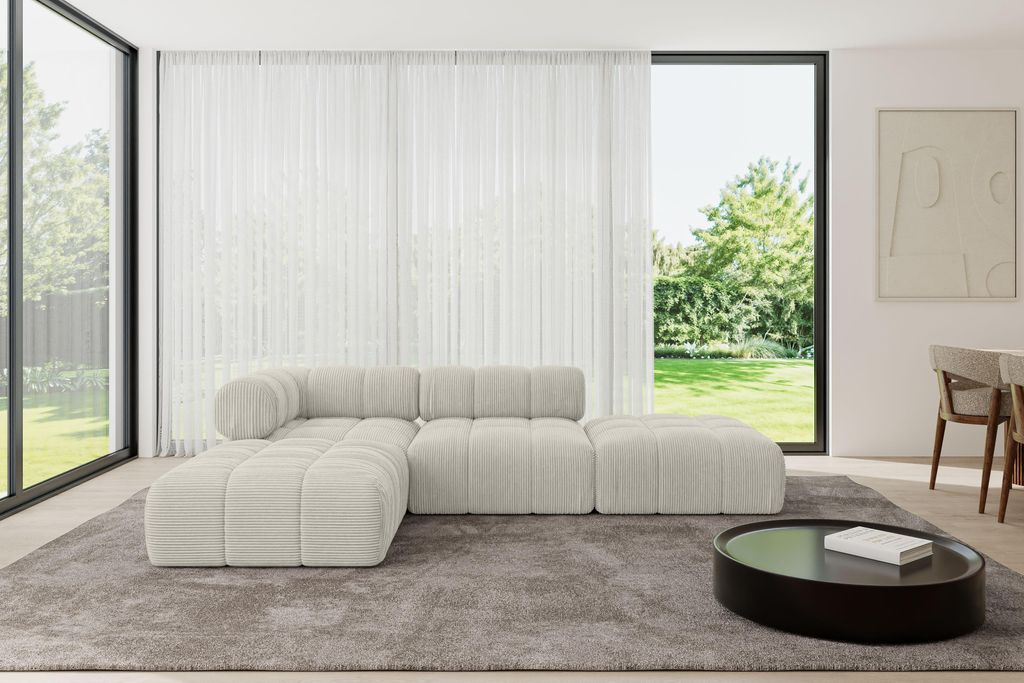 ALTDECOR Modulares Sofa Ecksofa in L-Form - Kerru-L1 - 285x190x70 cm Cremeweiß universal, links/rechts Corner modular Sofa Eckcouch Couch Wohnland...