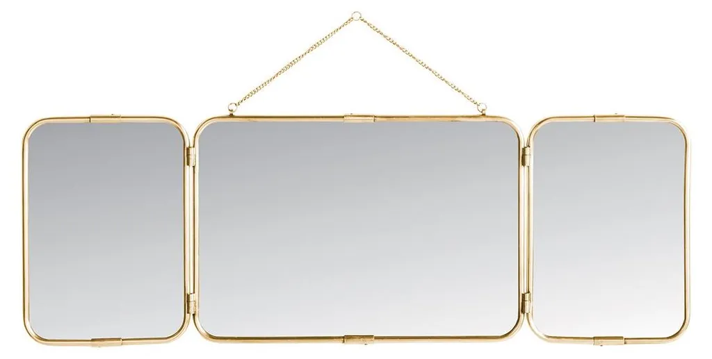 Miroir de Barbier Triptyque Mural en Laiton Doré Style Rétro Chic