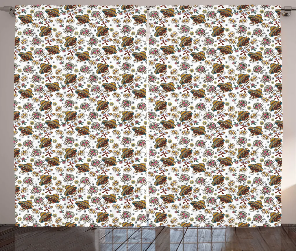 Rideau Dia De Los Muertos ABAKUHAUS Ethnique Blanc Multicolore 280x225cm