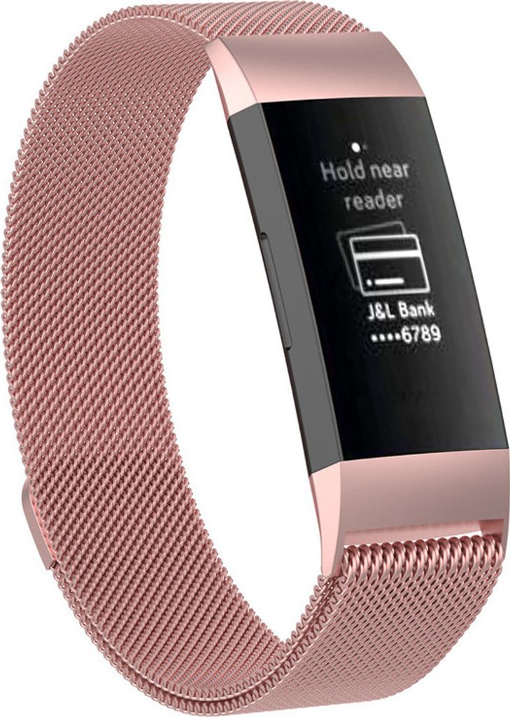 Armband für Ihre Fitbit Charge 3 & 4 Ersatzarmband Edelstahl fein gewebtes Milanaise Metall Magnetverschluss ROSA
