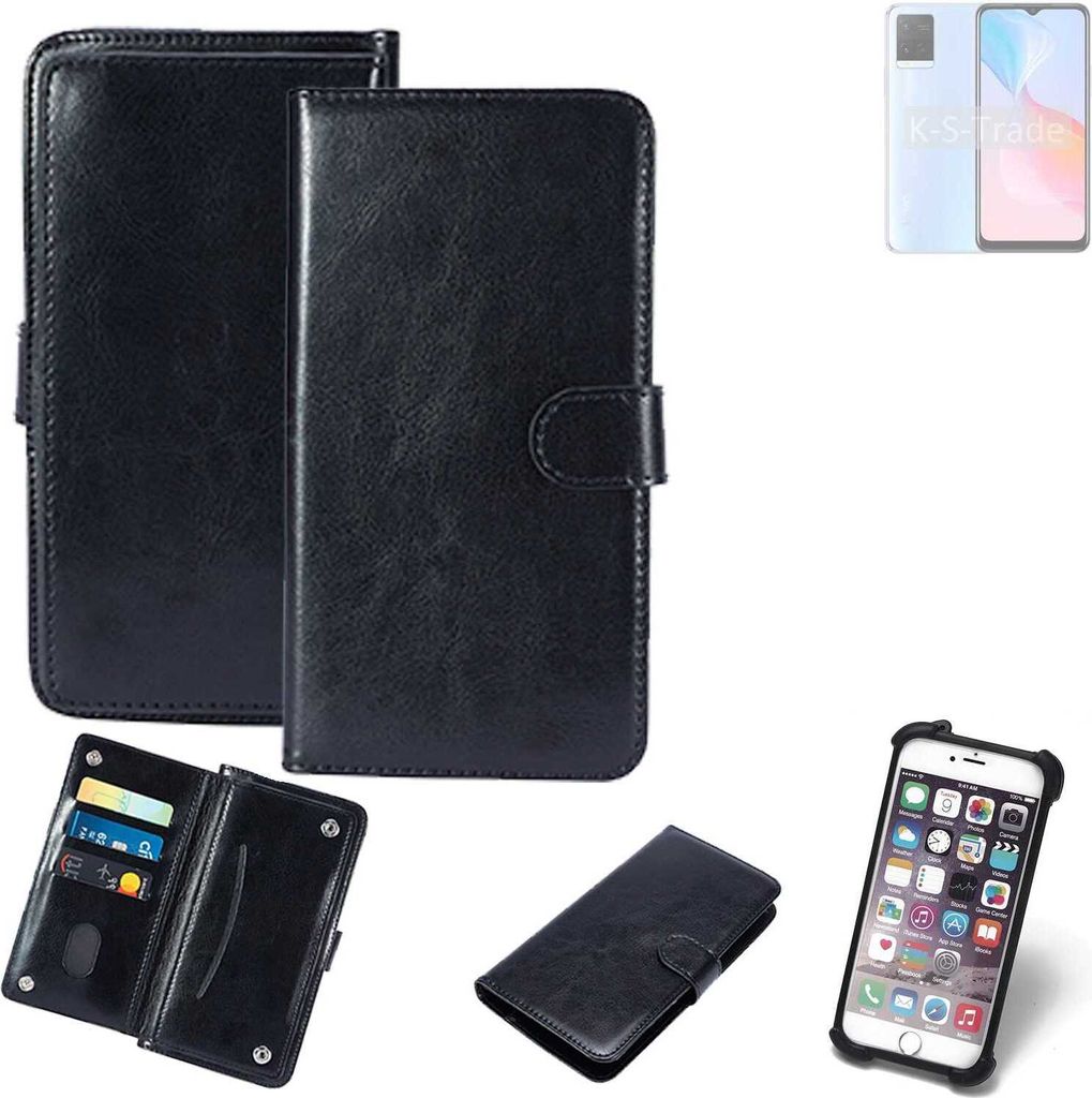 K-S-Trade 360° Hülle kompatibel mit Vivo Y21 schwarz Kunstleder Case BookCase WalletCase Kunstlederederhülle Handyhülle, Rundumschutz Bumper (1x)
