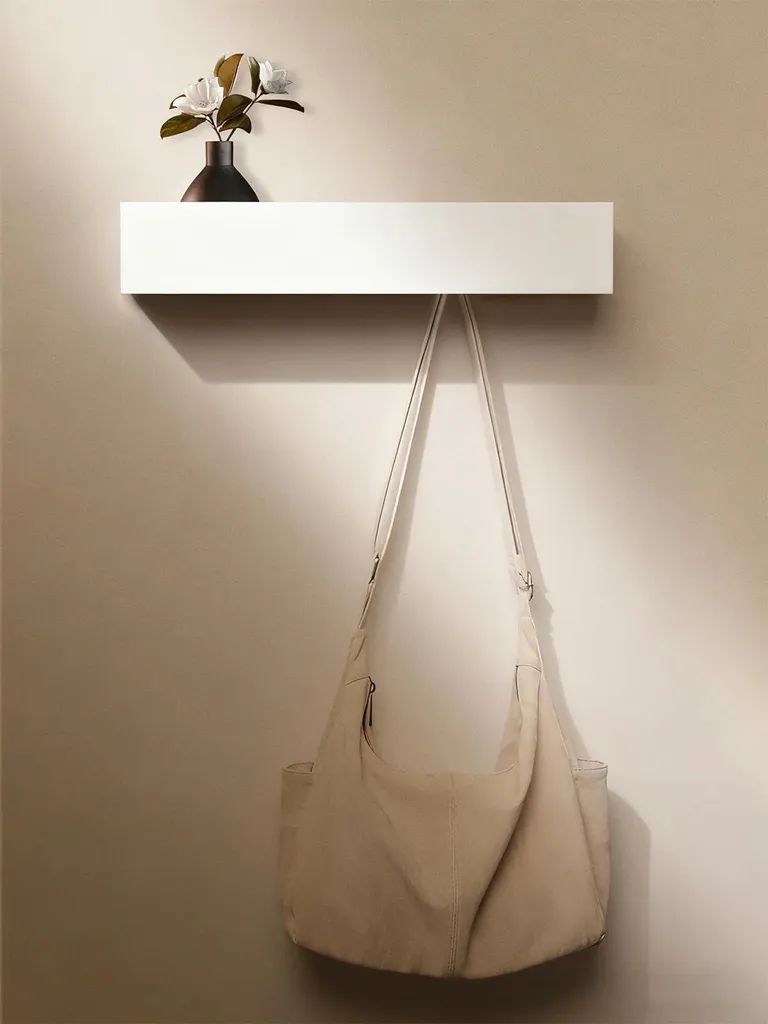 Portemanteau mural blanc 43,5 cm avec étagère et 5 crochets robustes