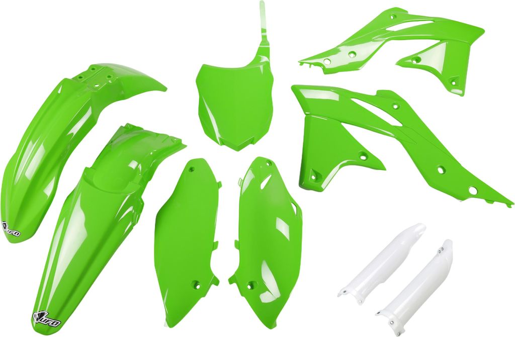 Verkleidungskit UFO PLAST 9-teilig Verkleidungssatz Kunststoff mit Gabelschutz für Kawasaki KX F 250 ccm Bj. 2013 - 2016, Farbe:grün OEM