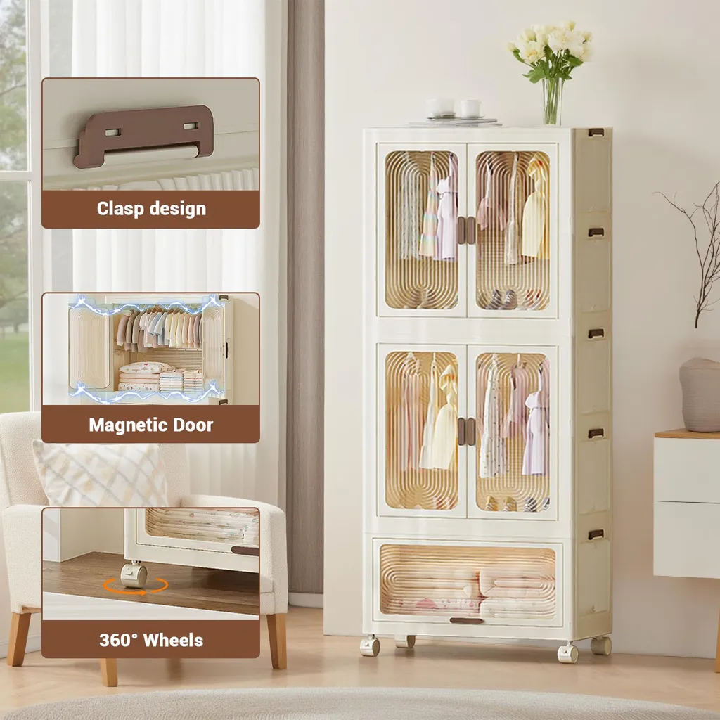Boîtes de rangement durables et empilables pour armoire modulable beige