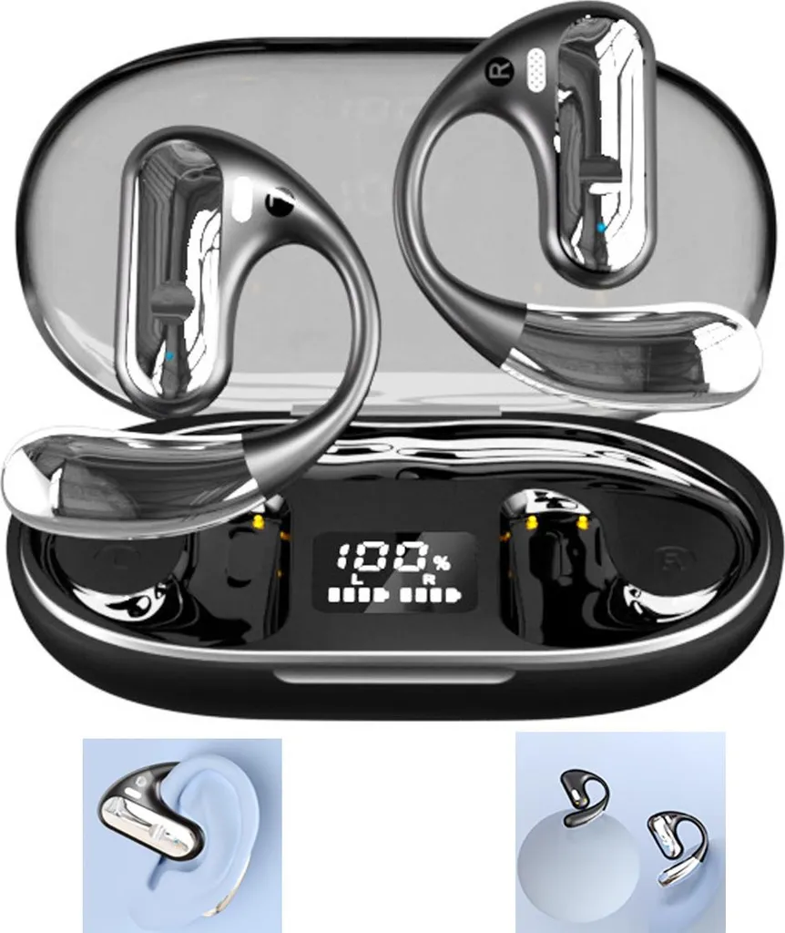 Übersetzer Kopfhörer, Open Ear Kopfhörer AI Translation, 133 Sprachen, Bluetooth 5.3, Sport, LED Display