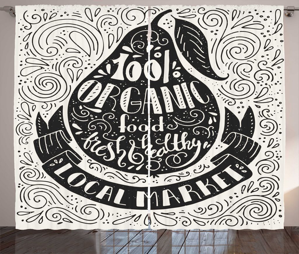 ABAKUHAUS Birne Rustikaler Gardine, Retro Bio-Lebensmittel Grafik, Wohnzimmer Universalband Gardinen mit Schlaufen und Haken, 280 x 225 cm, Dark Bl...
