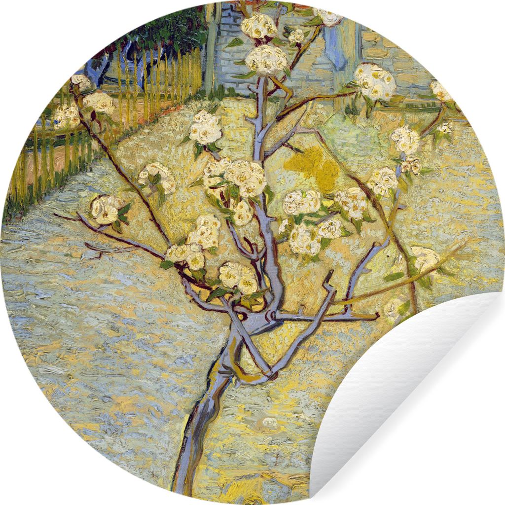 MuchoWow Runde Wandtattoo - Wandsticker Tapete Aufkleber Blühender Birnbaum - Vincent van Gogh Ø 50 cm Selbstklebend und Repositionierbar - Wan...