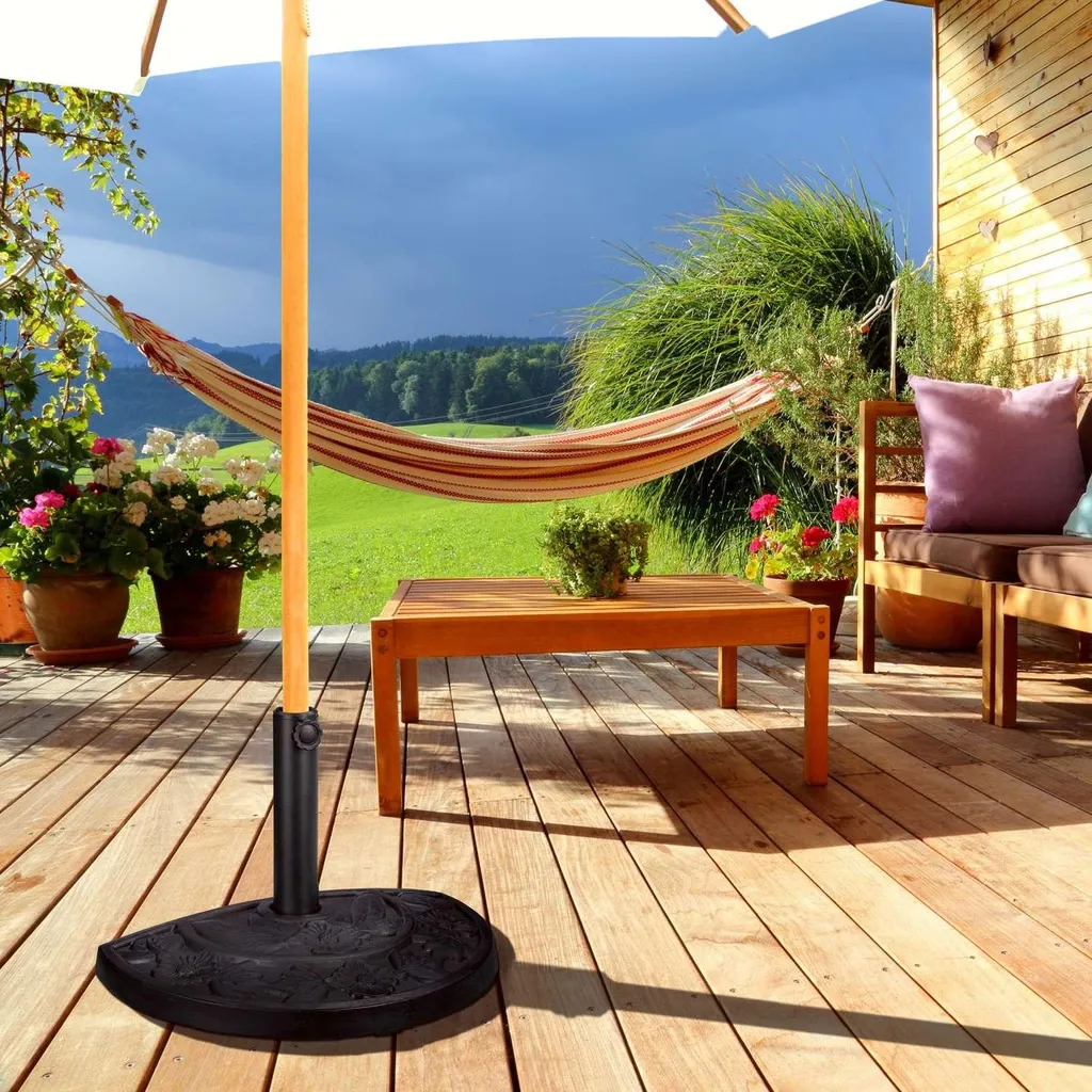 Pied de parasol gain de place en fonte - Demi-rond robuste et stable