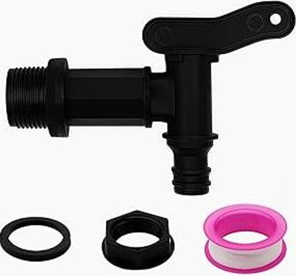 Auslaufhahn Rregentonne,3/4 Zoll Kunststoff Ersatzhahn,Heim Garten Wassertank Anschlüsse,Mit Dichtung Kontermutter Dichtband,Wasserhahn für Regen...
