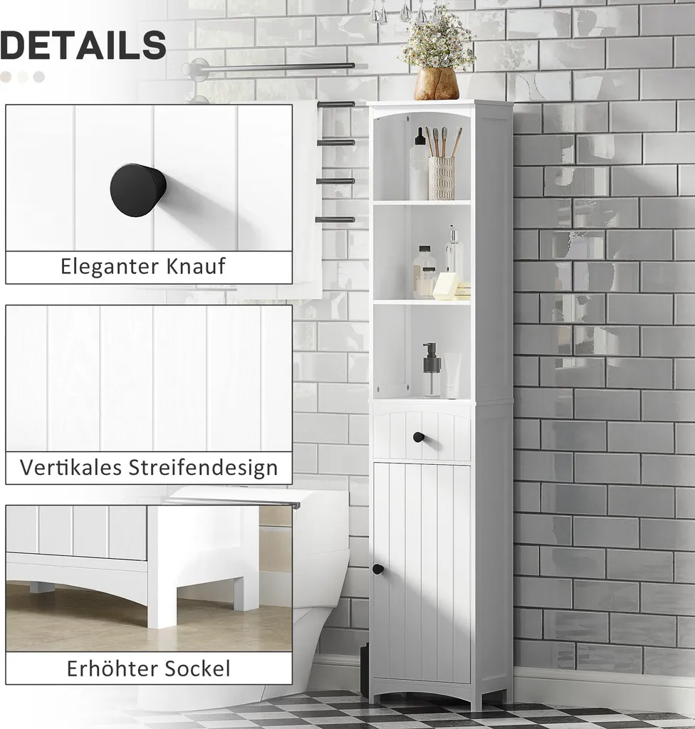 Scaffale Bagno Alto Fortuna Lai MDF Bianco 34x24x170,5cm Salvaspazio - 5