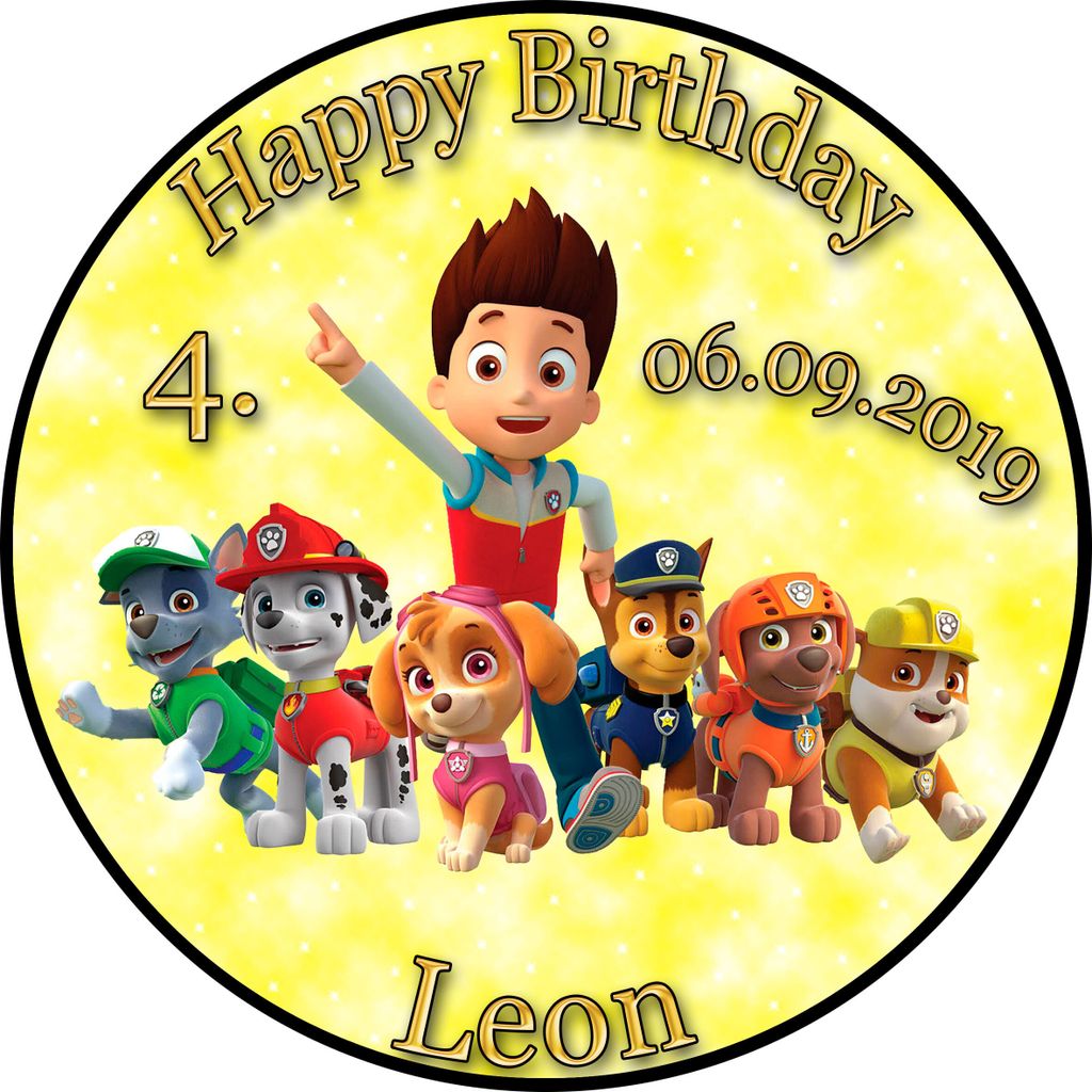 Tortenaufleger Fototorte Tortenbild Kindergeburtstag Paw Patrol PP02 (Zuckerpapier) Rund 14 cm Ø ohne Banner & Foto Gelb