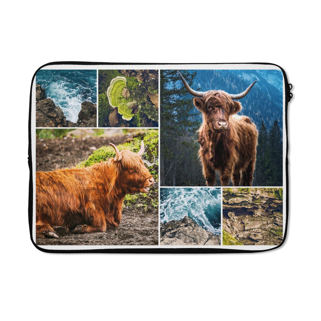 MuchoWow Laptop Hülle 14 ZollSchottischer Highlander - Berg - Meer Laptoptasche - Laptoptasche - Stoßsicher - Schutzhaube