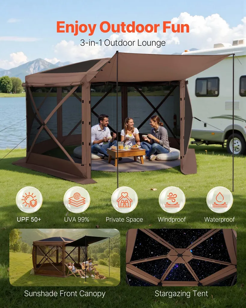 Pavillon pliable 3,6x3,6 m Tente de réception Pop-up avec sac - Marron - 3